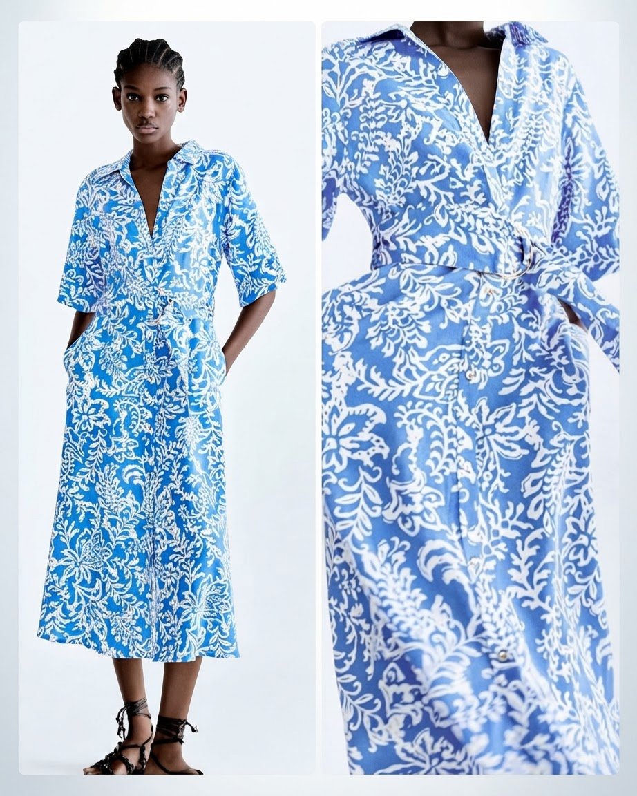 SUBLIME Robe Chemise Ceinturée en Lin Mélangé Super Stylée et Chic Flambant NEUVE 💙🩵