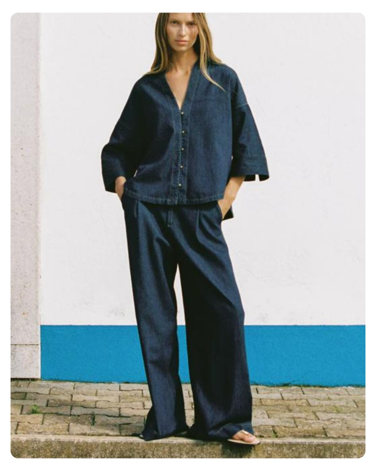 Magnifique Pantalon en Denim PREMIEUM en Lin et Coton High Waisted Wide Legs 💖💝