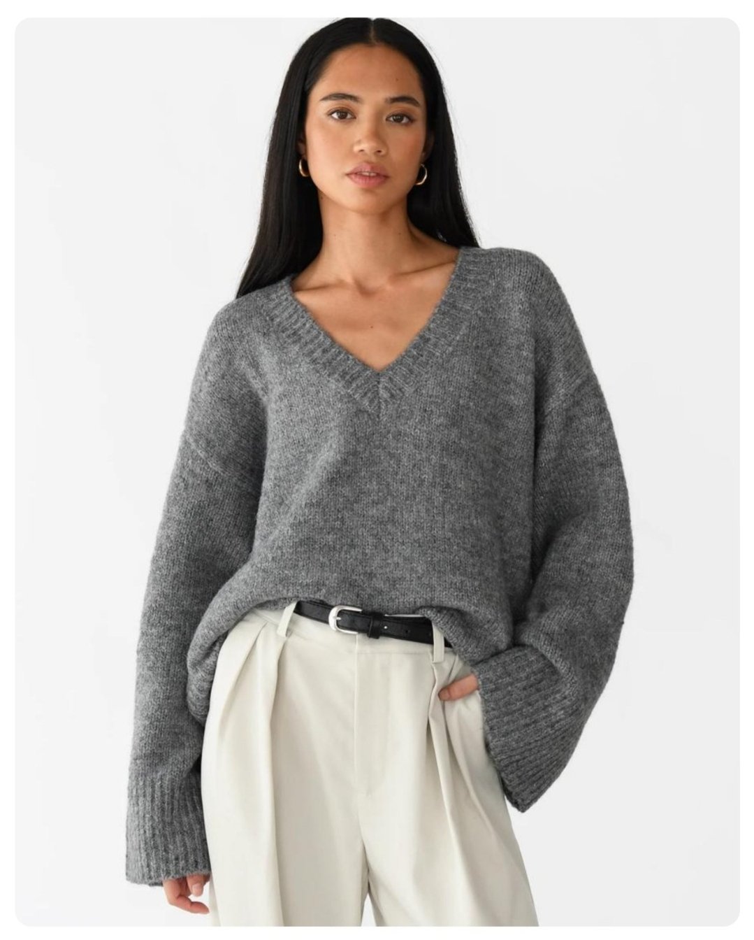 Magnifique Pull en Tricot Chiné Avec Col en V Super Stylé 💝💖