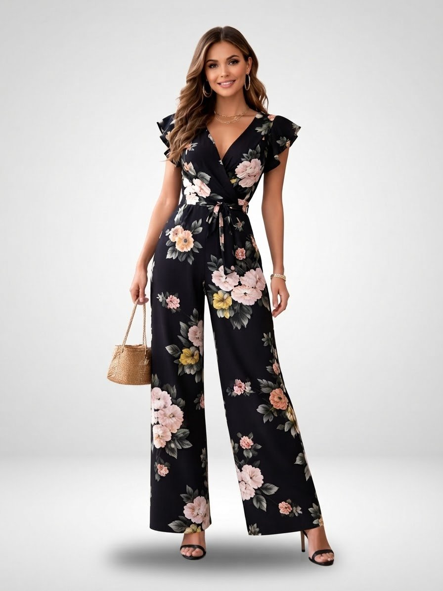 Sublimissime Combinaison Florale Wide Legs V Neck Super Élégante NEUVE 💖💝