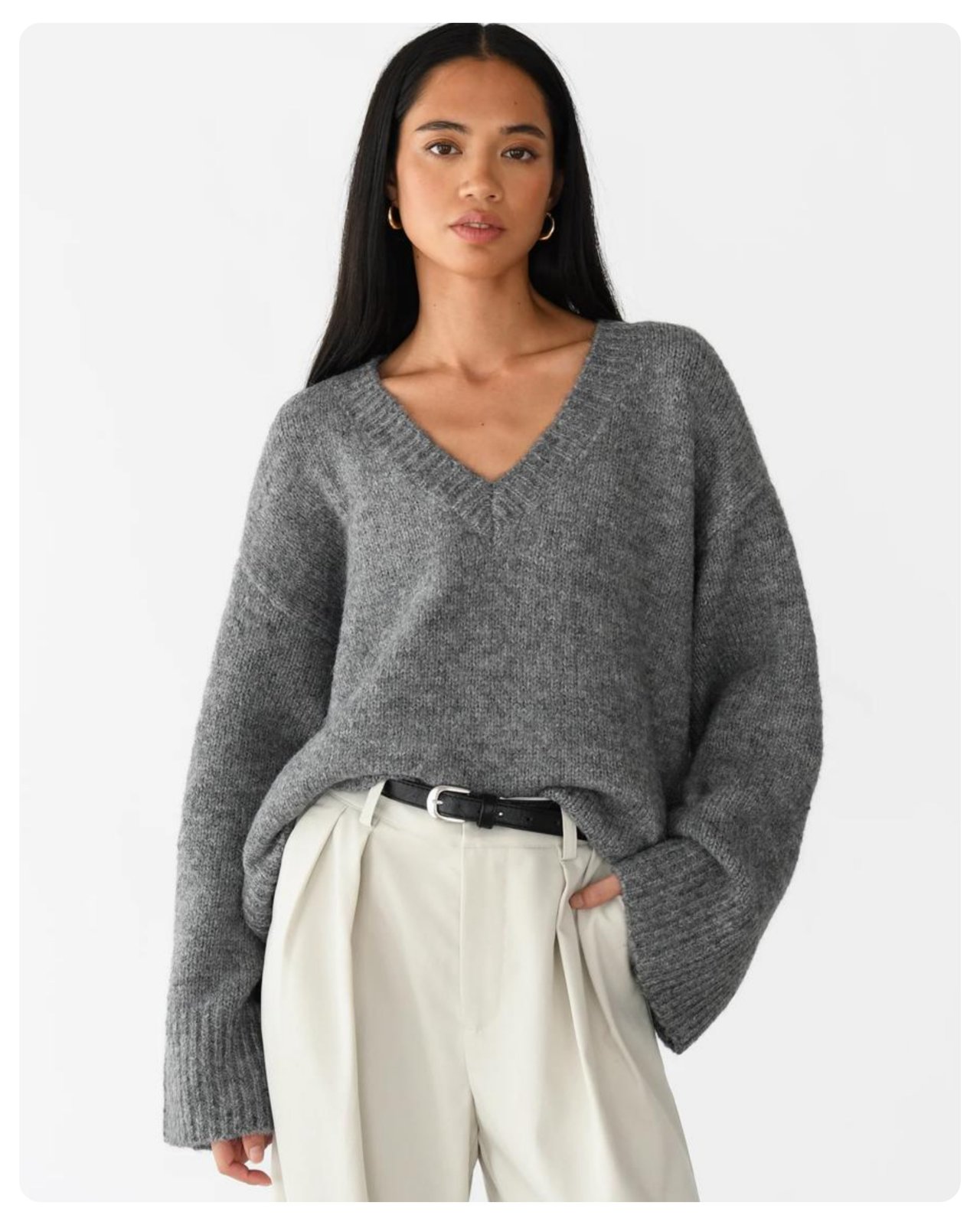Magnifique Pull en Tricot Chiné Avec Col en V Super Stylé 🖤🤍