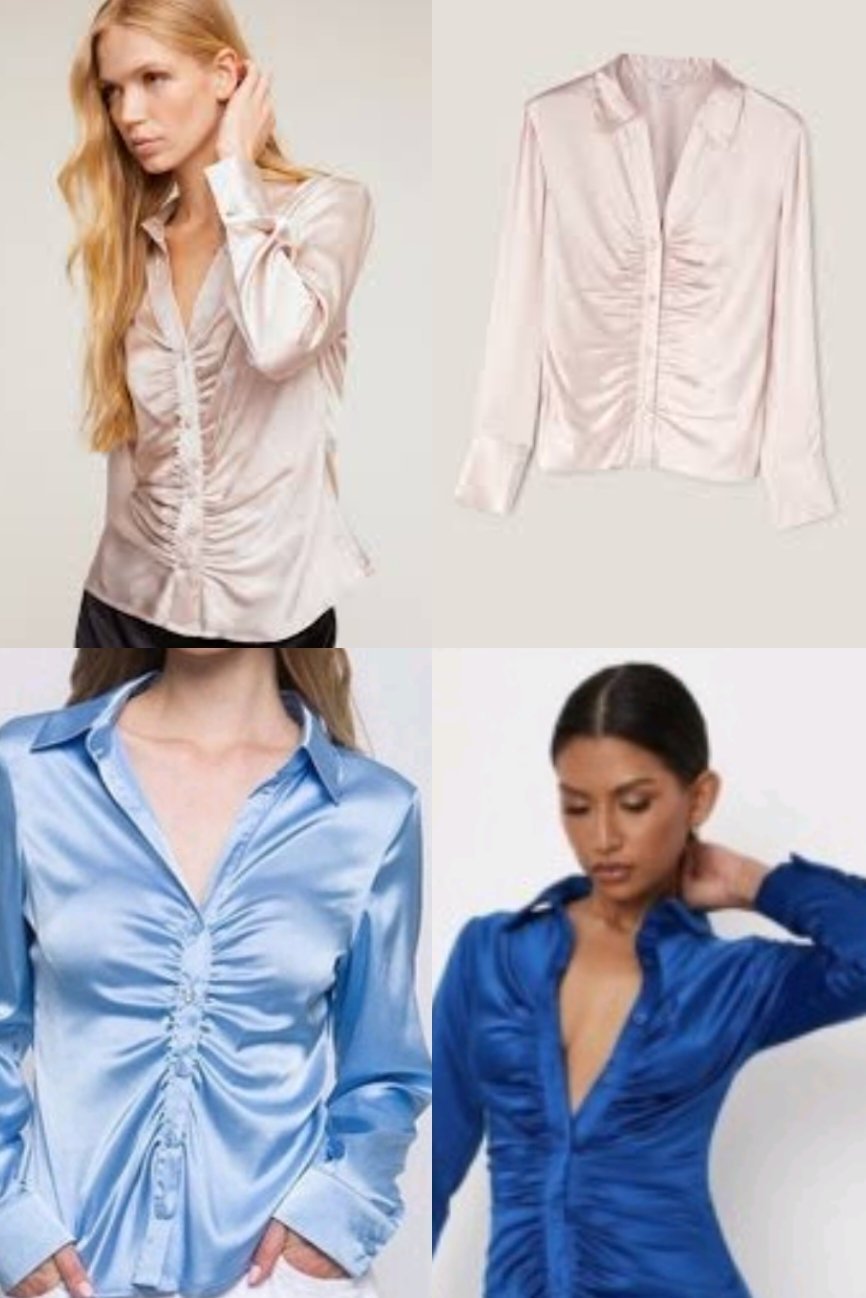 Chemise satiné froncé bleu