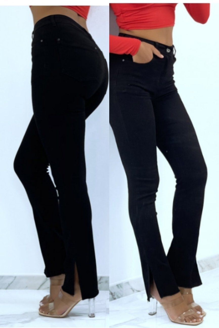 Jeans large noir avec fente