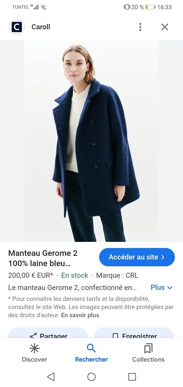 Manteau caroll bleu marine(75% laine)