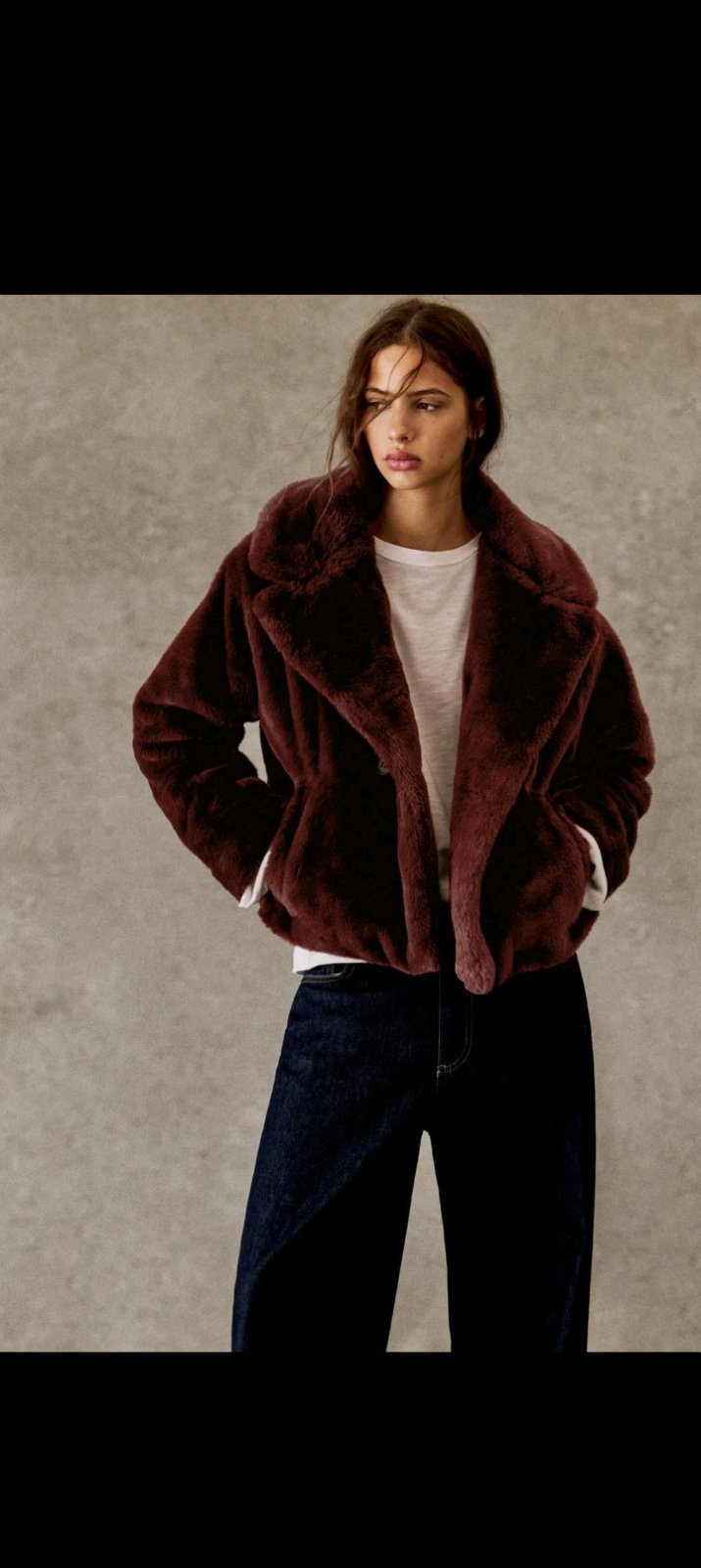 Veste fausse forrure pull&bear noir