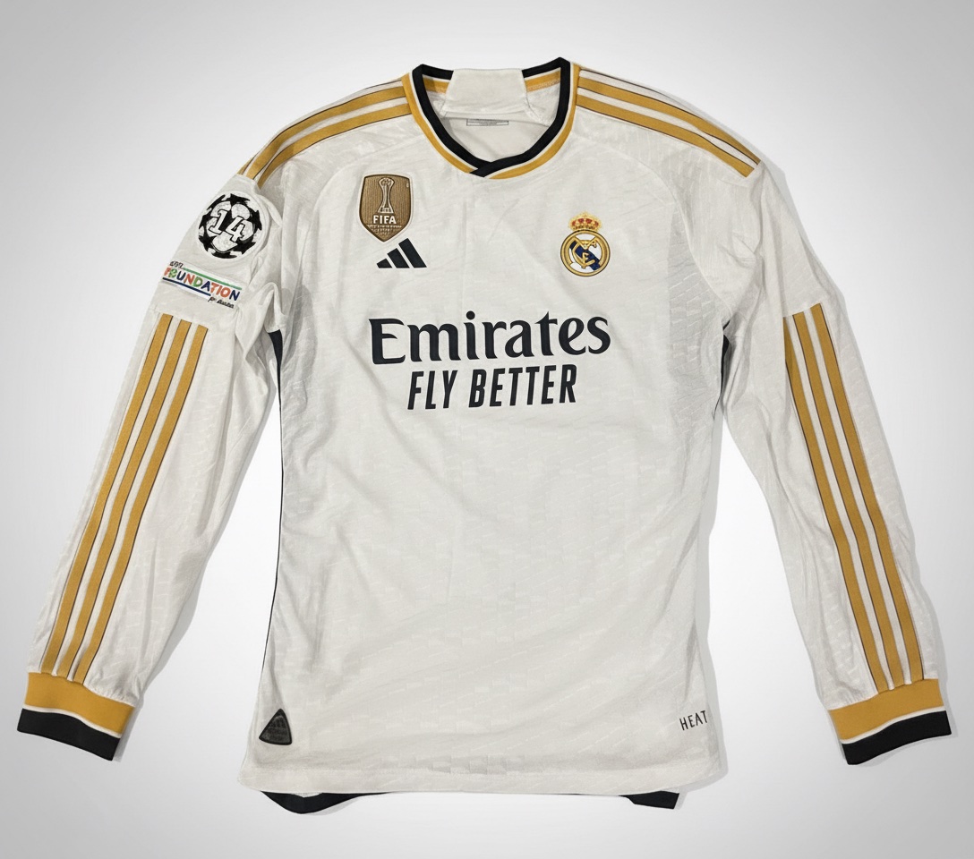 Real Madrid long sleeve player edition 23/24 kit + UCL badge and world cup ✨