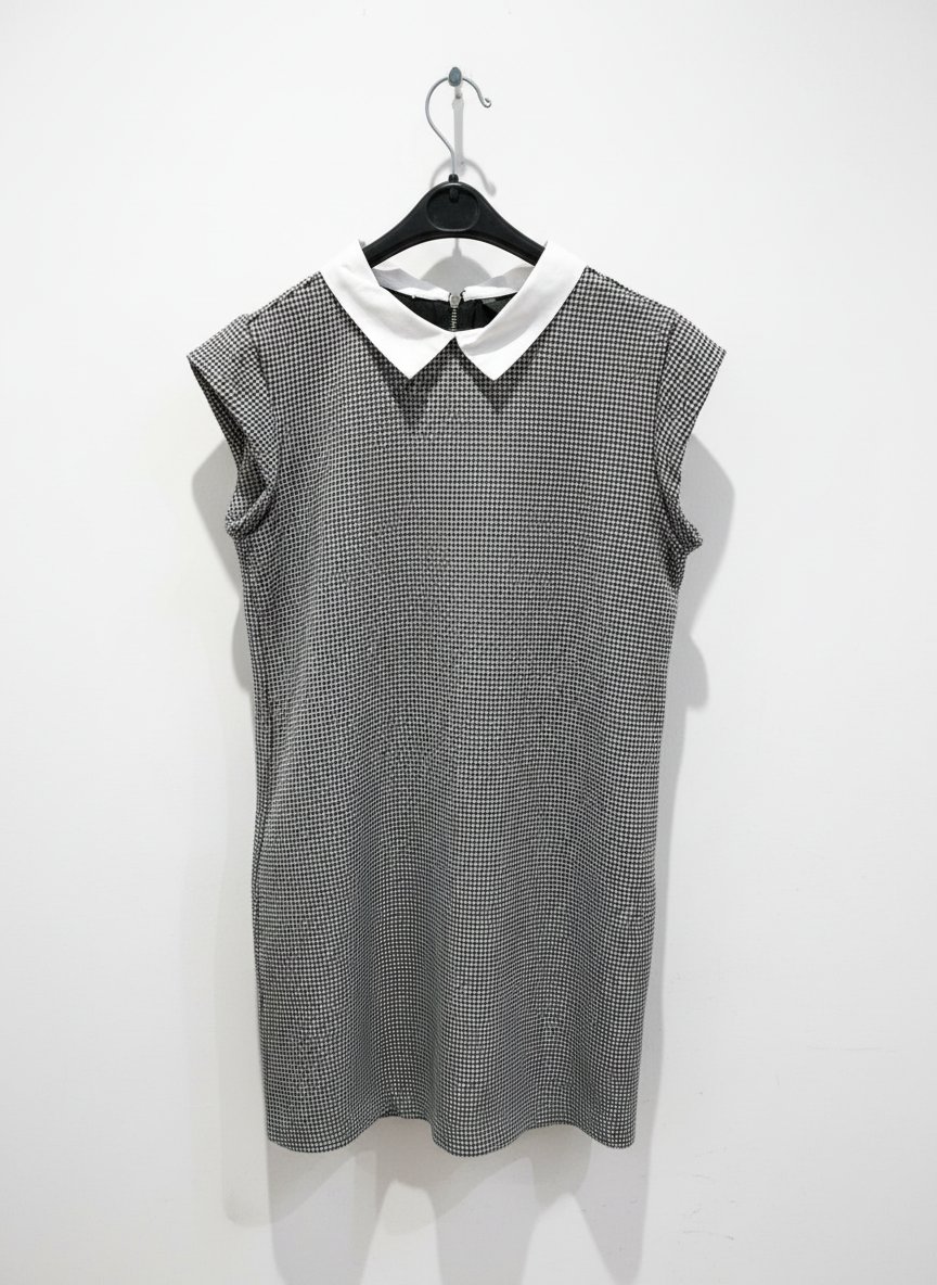 Robe courte Zara – Motif Pied-de-poule & Col Claudine blanc