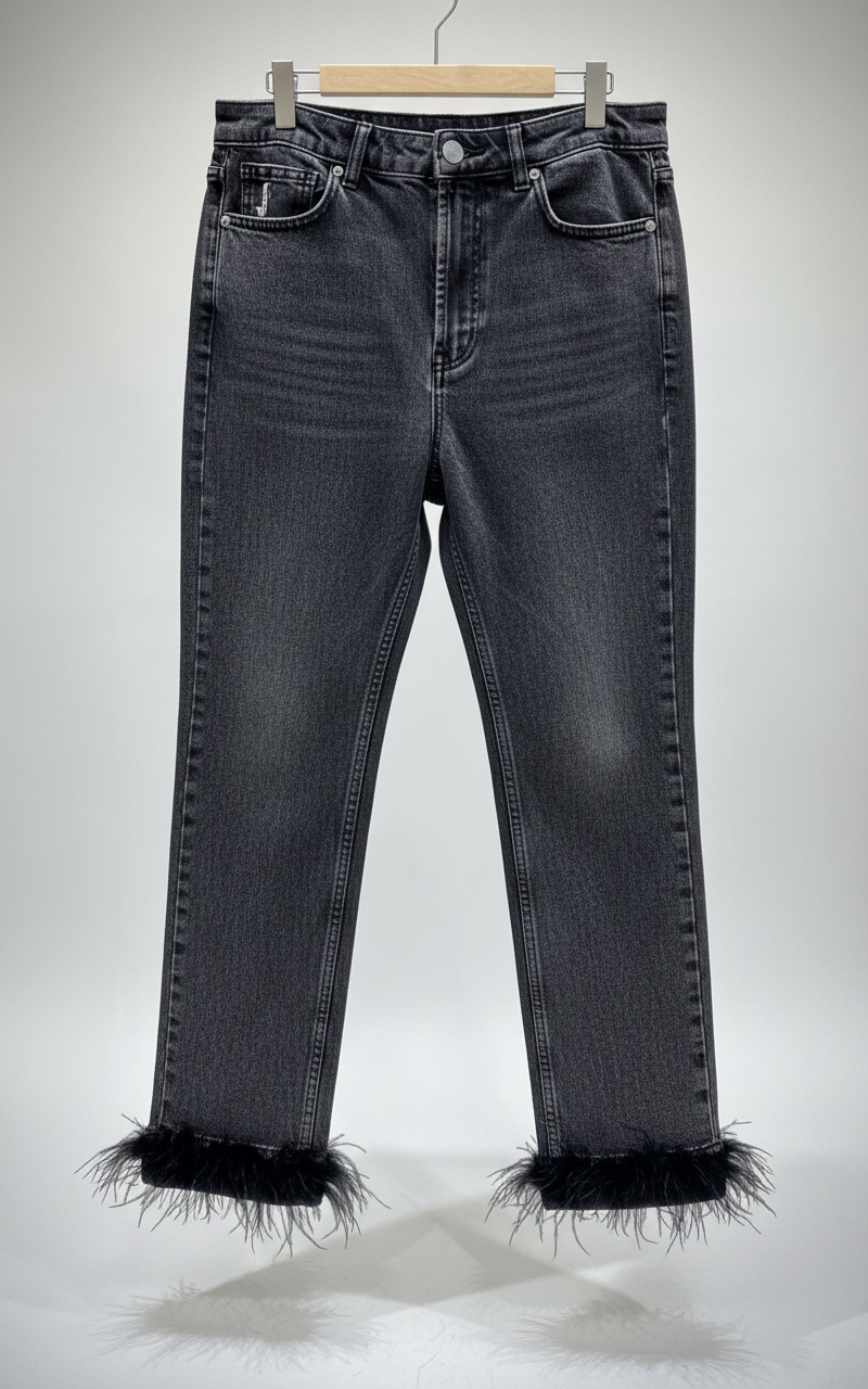 Pantalon djean gris foncé avec des plumes taille 34 de la marque BSB neuf sans étiquette 