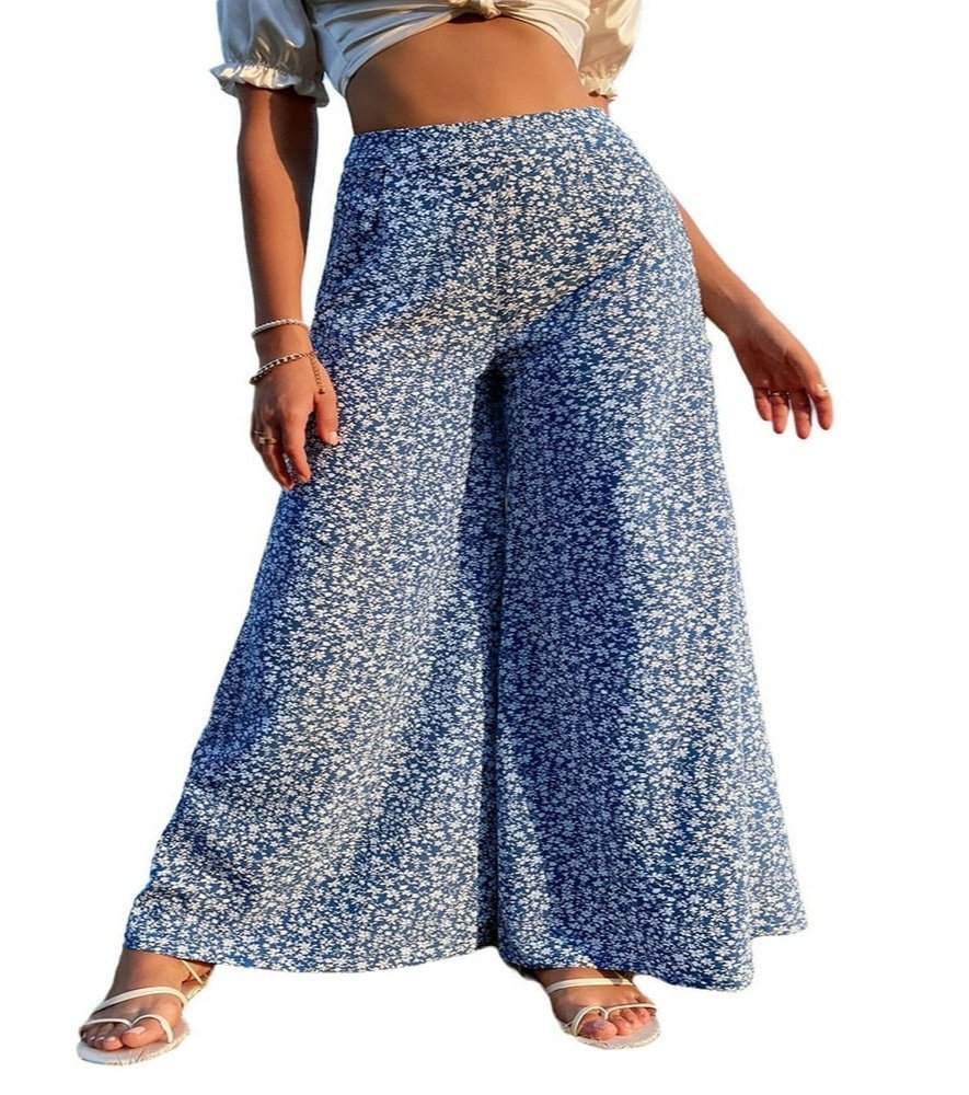 Pantalon à taille haute à jambe large avec imprimé floral