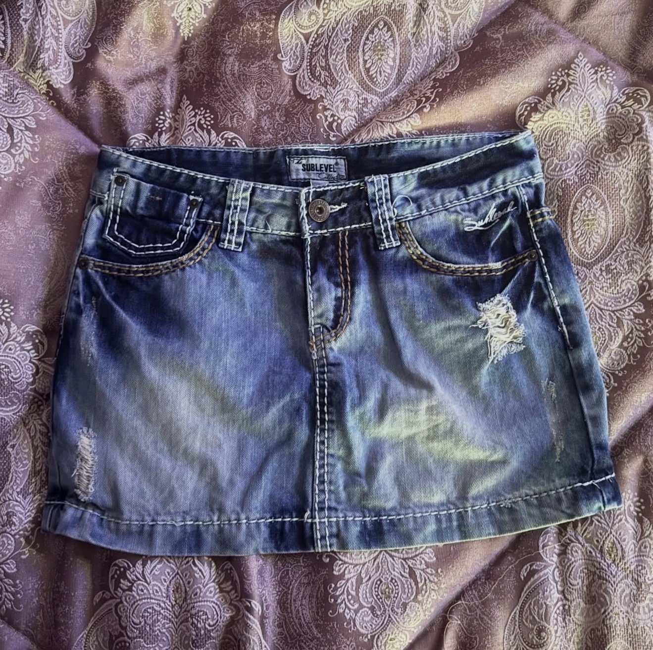 Y2k-style mini denim skirt