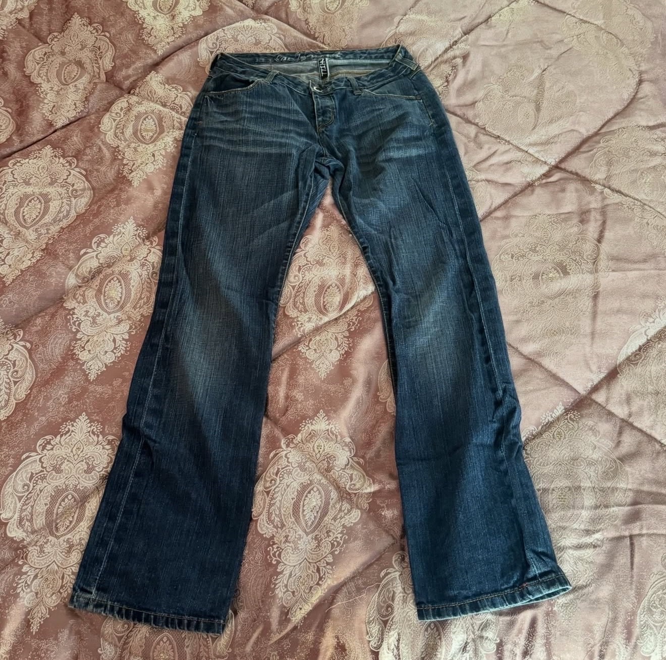 Dark blue jeans with slight flare