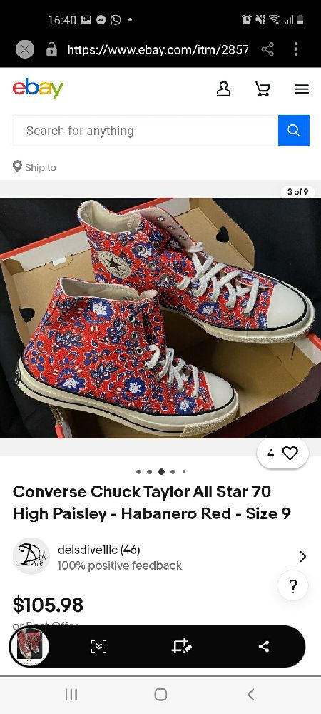 Converse Chuck Taylor All Star 70 High Paisley - Habanero Red
