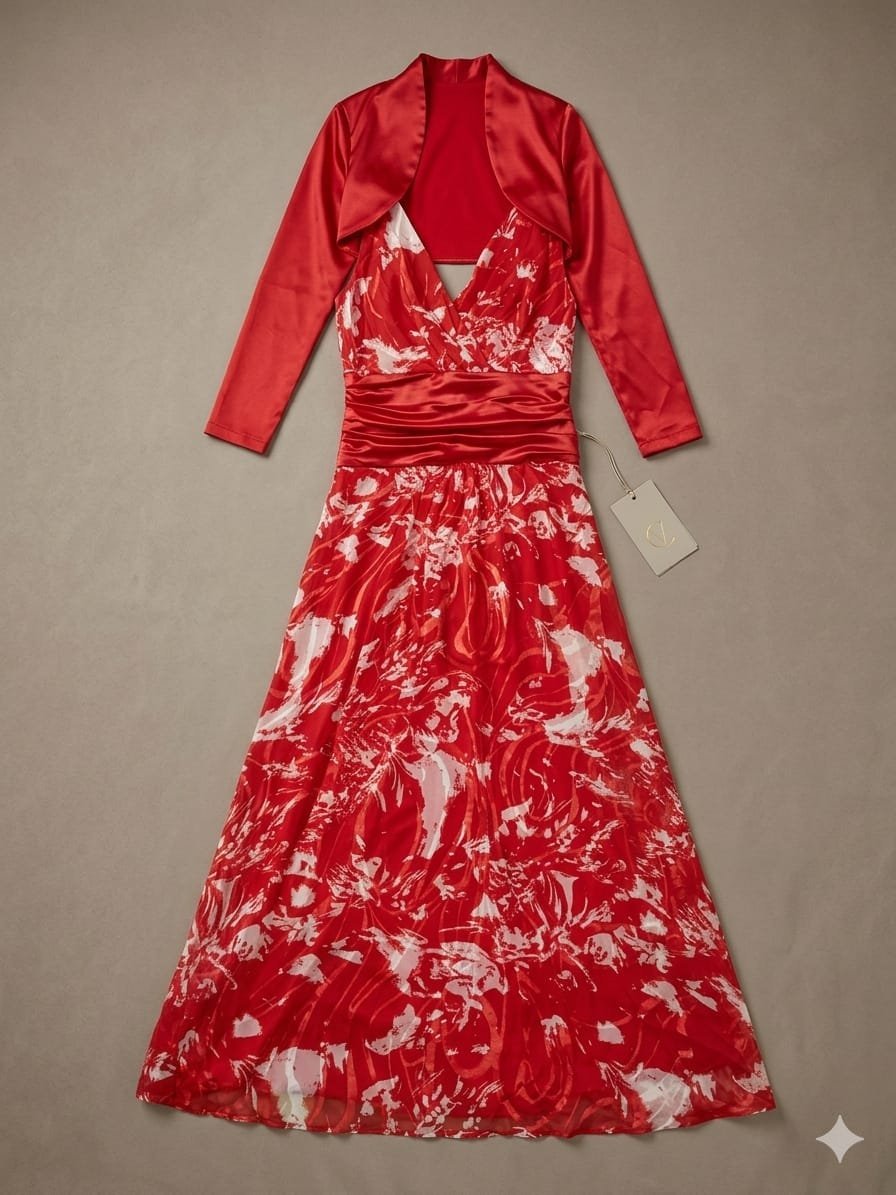  robe longue rouge florale