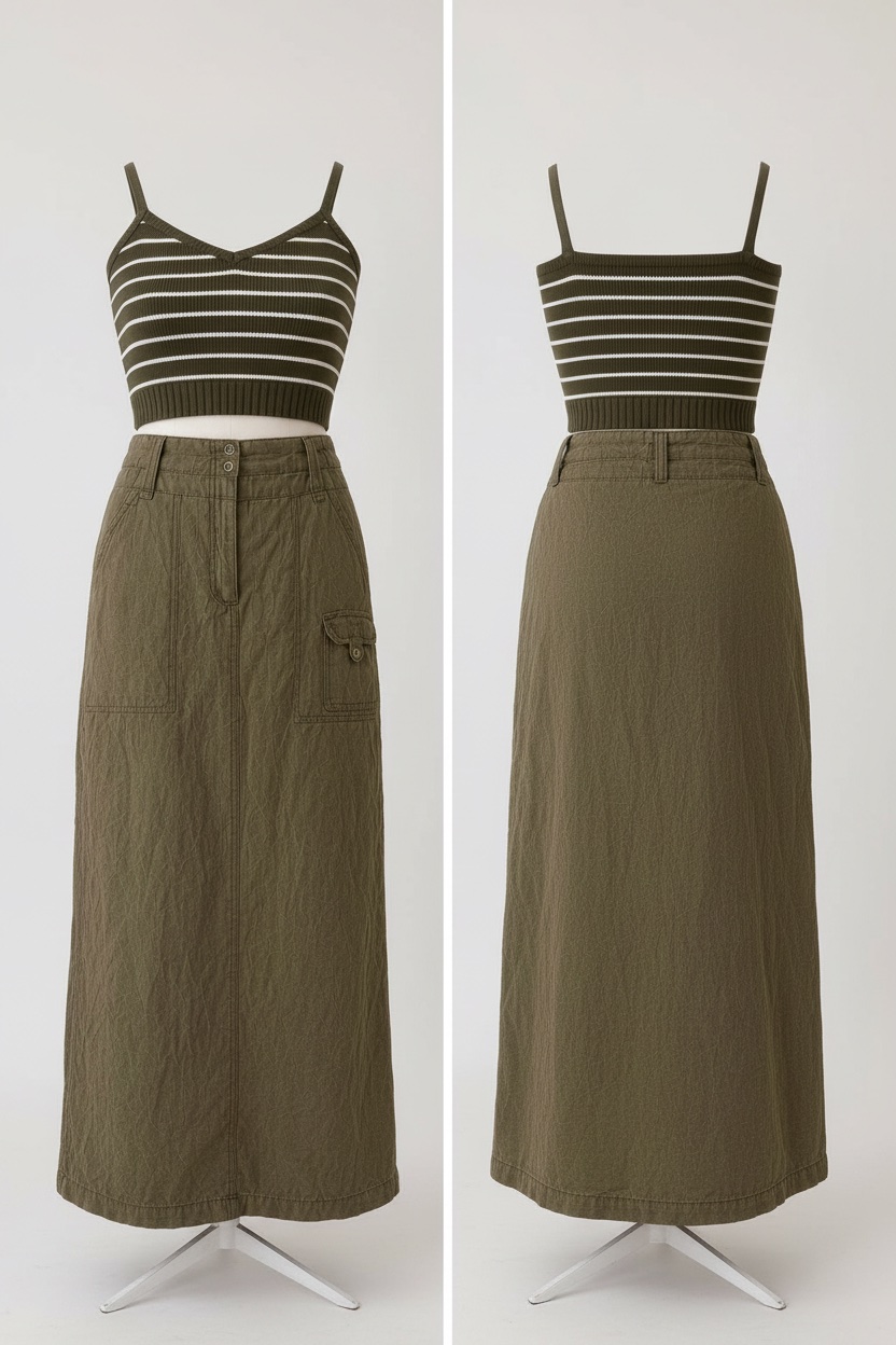 Ensemble Kaki tendance - Jupe cargo & crop top  💚💚💚