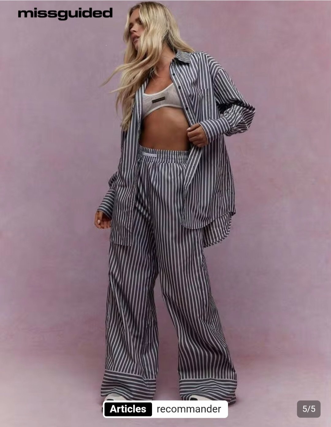  Missguided – Chemise Oversize & Pantalon Fluide – Rayures Noires et Blanches