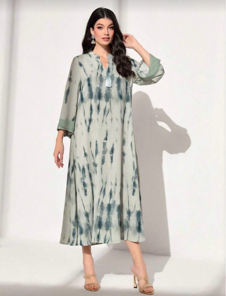 Al Najma Robe modeste à manches à volants encolure échancrée tie-dye de style arabe