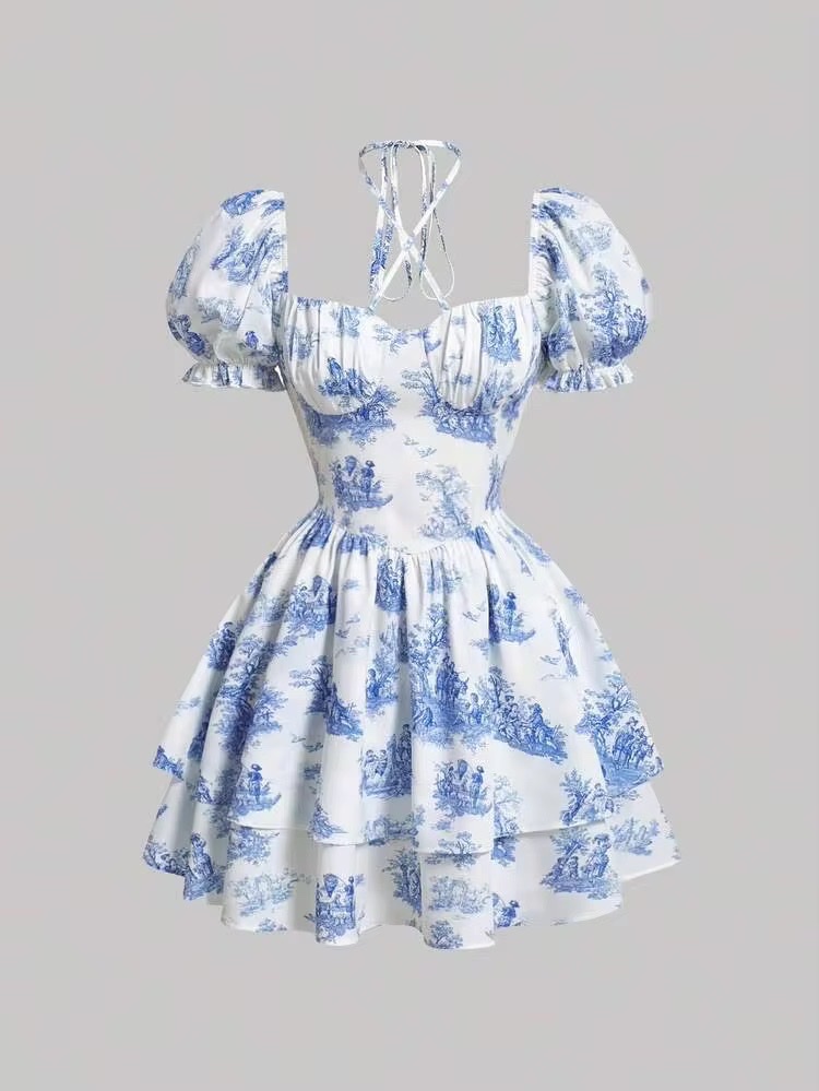 Mini robe fleurie bleu 