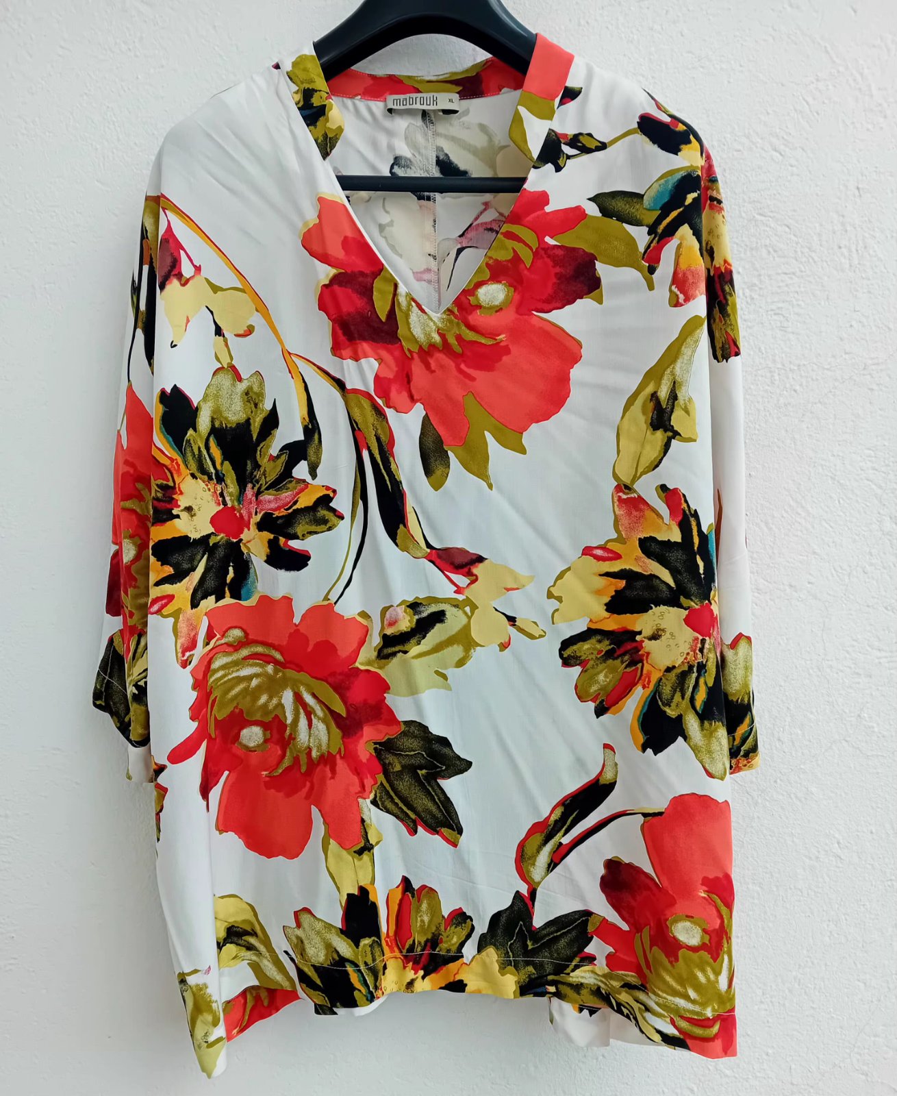 Blouse Falo Mabrouk à imprimé floral - Manche courte  - Taille XL - Fluide - 100% Viscose - presque neuve 