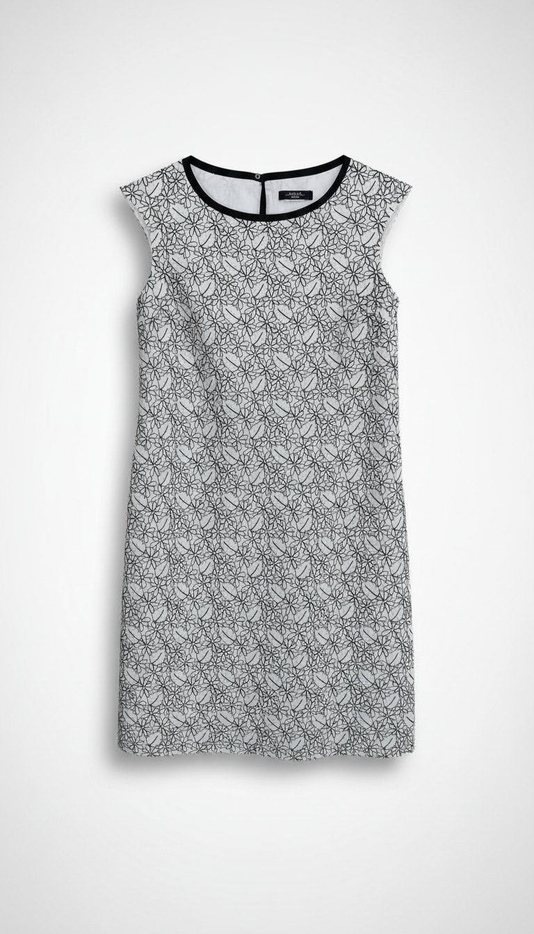 Robe Chic Max Mara 100% Soie - Imprimé floral - Très Bon État -  Couleur blanc/ Écru Motifs Noir - Taille Estimé 42 Fr /L (voir mesures) Fabriqué en Tunisie 
