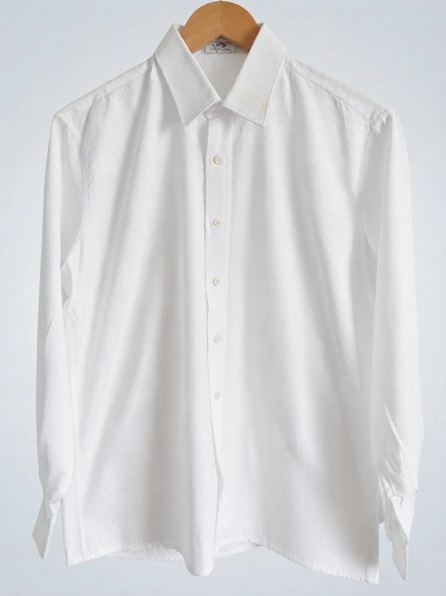Chemise de cérémonie Ingram Blanche Texturée - Made In Italy -  100% Coton  - Taille 40 (15 3/4) - Très Bon État 