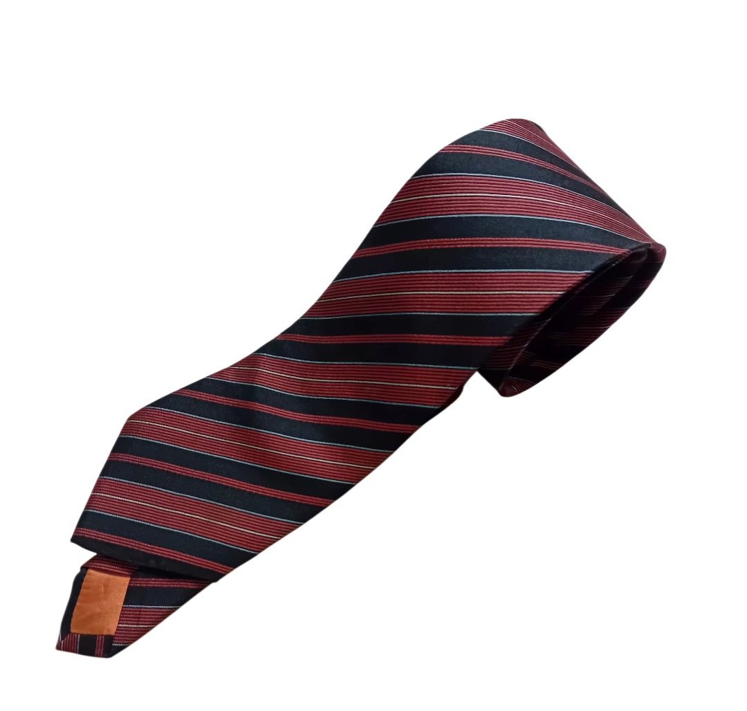 Cravate Giorgio Armani 100% Soie - Rayée Marine & Bordeaux - Made In Italy 