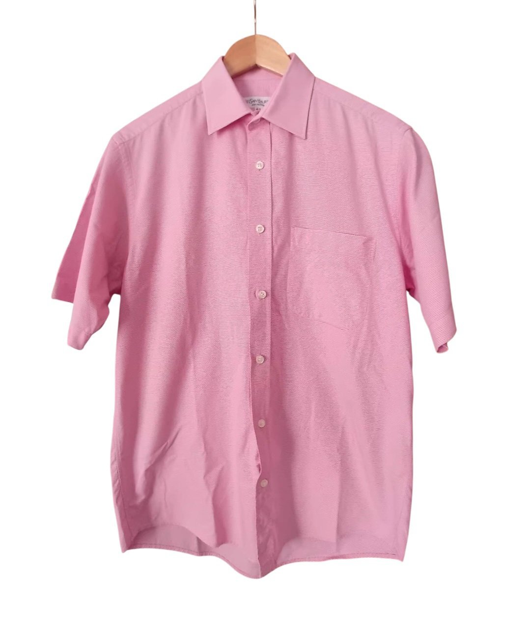 Chemise Manches Courtes Yeve Saint Laurent - Rose Clair avec Tissage Texturé Raffiné ( Effet micro-motif nid d'abeille) - Taille 40 (M/L).