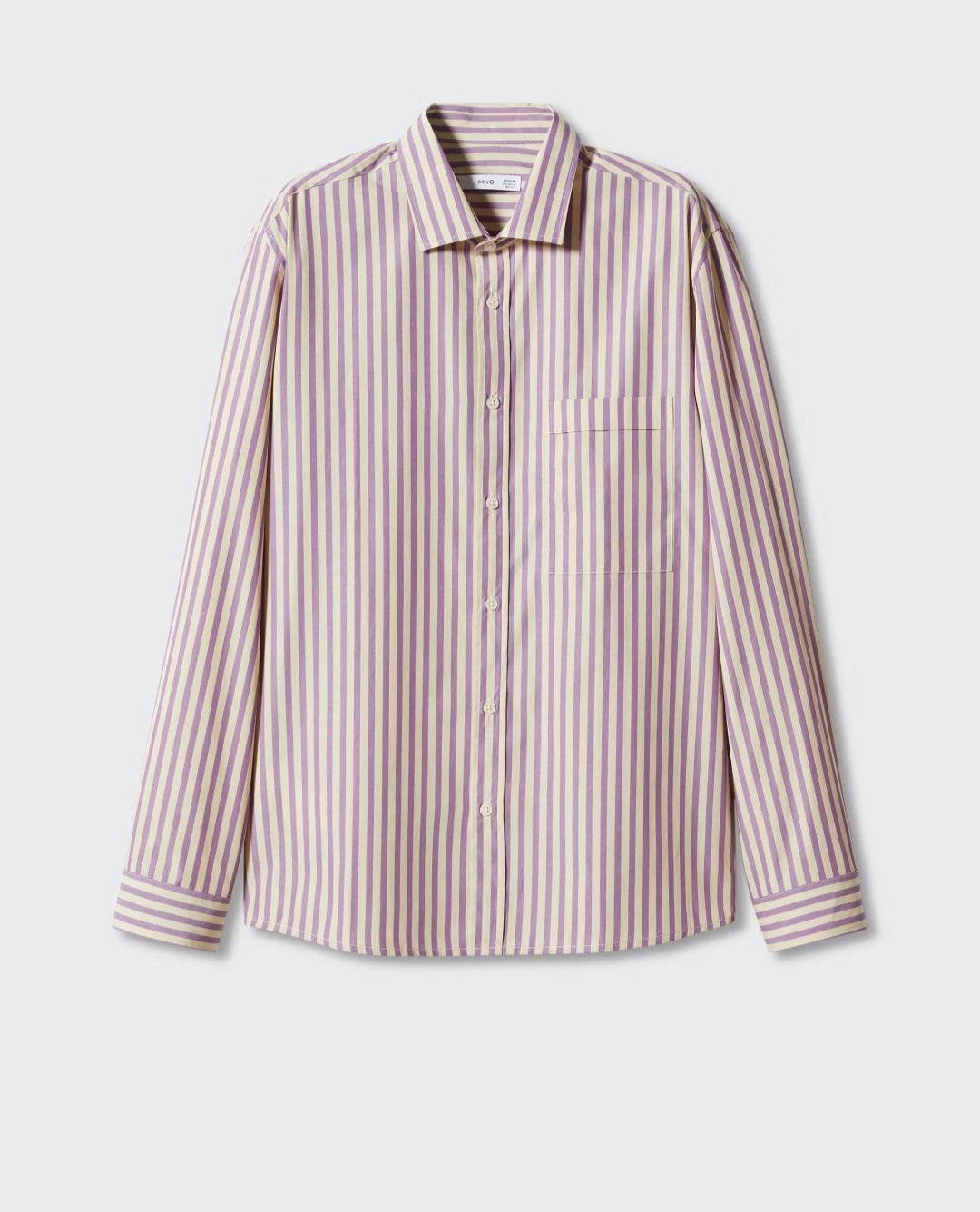 Chemise Mango MNG - Rayures Verticales Beige Violet/Lilas- 100% Coton Opaque- Taille L - Collection Récente.