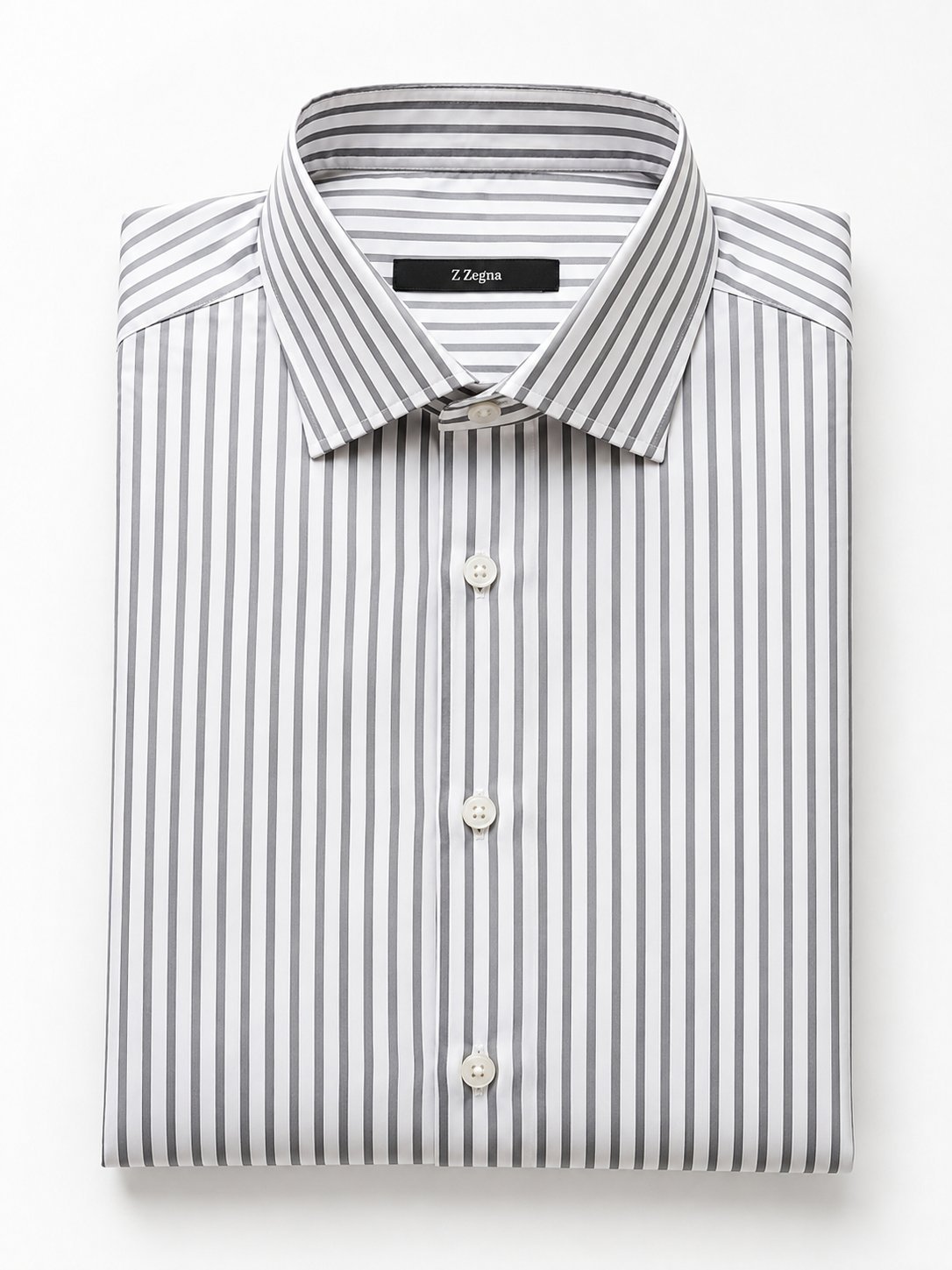 Chemise ZEGNA-Manches Courtes- Rayée Gris Blanc-taille 43(XL) Drop 8 (Ajusté)