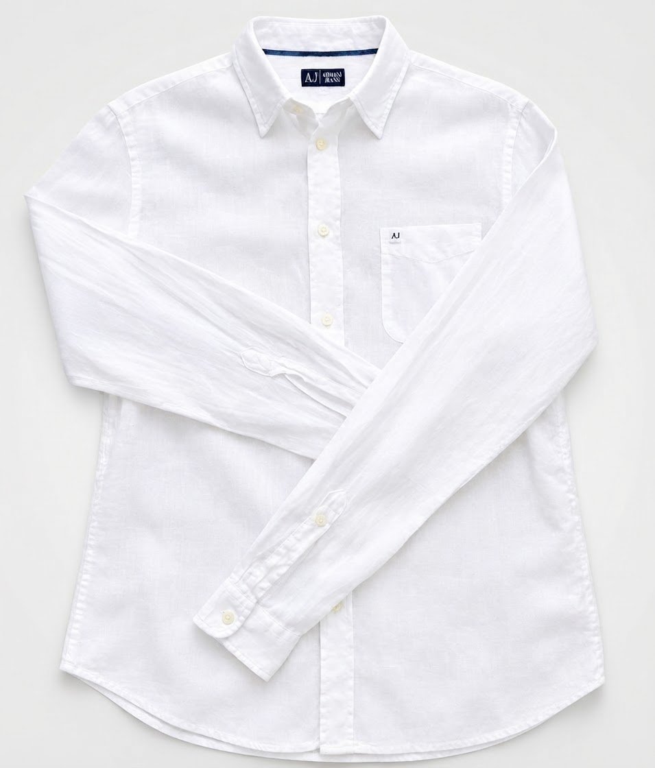 Chemise  Armani Djean - 100% Lin Certifiée Par la mention Iinen Insied - Taille Étiquette XL(EU) L(US) Blanche- Made In Tunisia