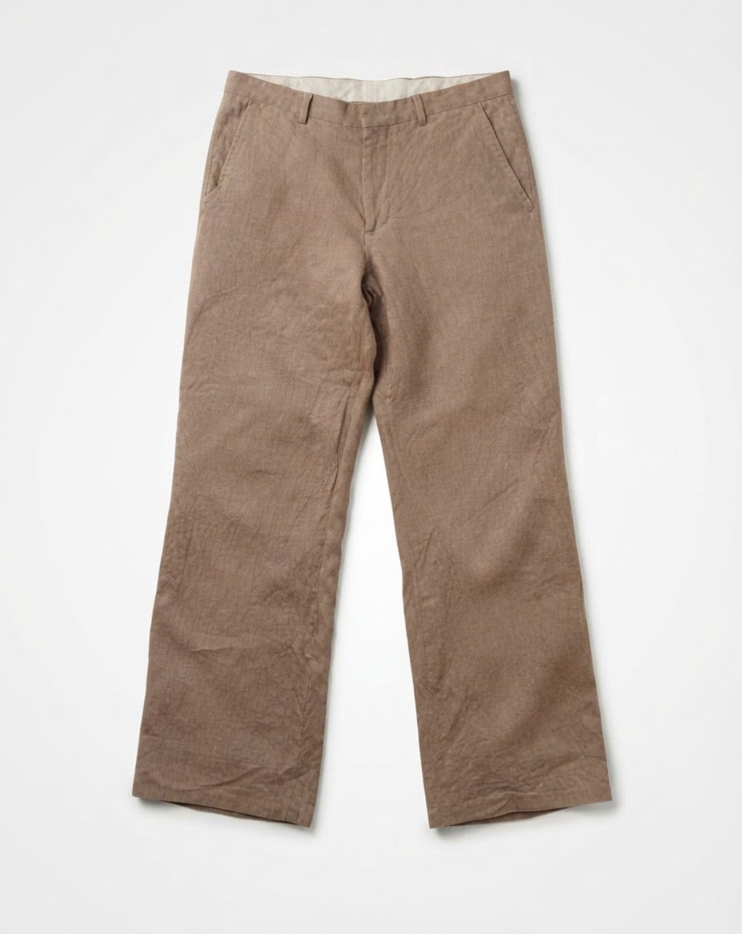 Pantalon Droit Élégant 100% Lin - Marron Pastel/Taupe Claire - Taille US 30 (Fr 38/40)