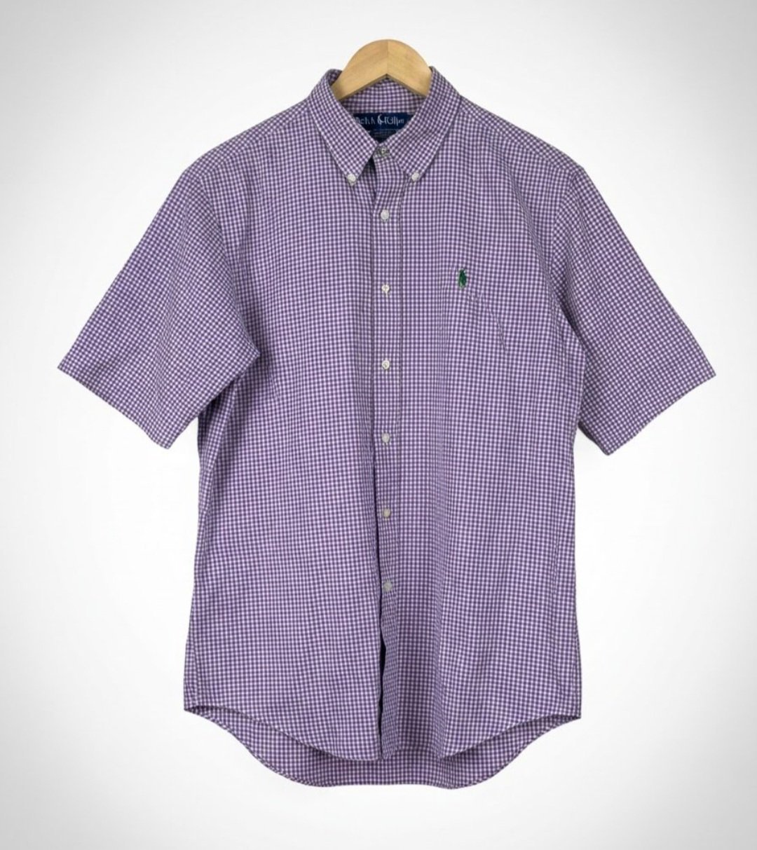 Chemise Manches Courtes Ralph Lauren  - Vichy Violet - Custom Fit  - Taille L - Éxellent État(Proche de Neuf)