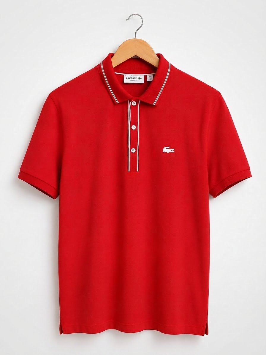 Polo Lacoste Rouge Vif/ Rouge Corail - Slim Fit  - Taille  5(L) - Éxellent État - Fabriqué En Péru 