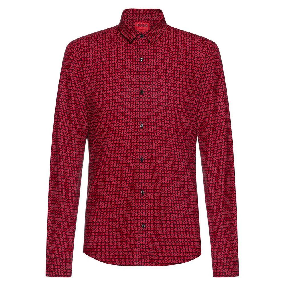 Chemise Hugo by Hugo Boss à imprimé logo integrale Rouge/Bordeaux Noir- Taille XS-Extra Slim Fit-100% Coton 