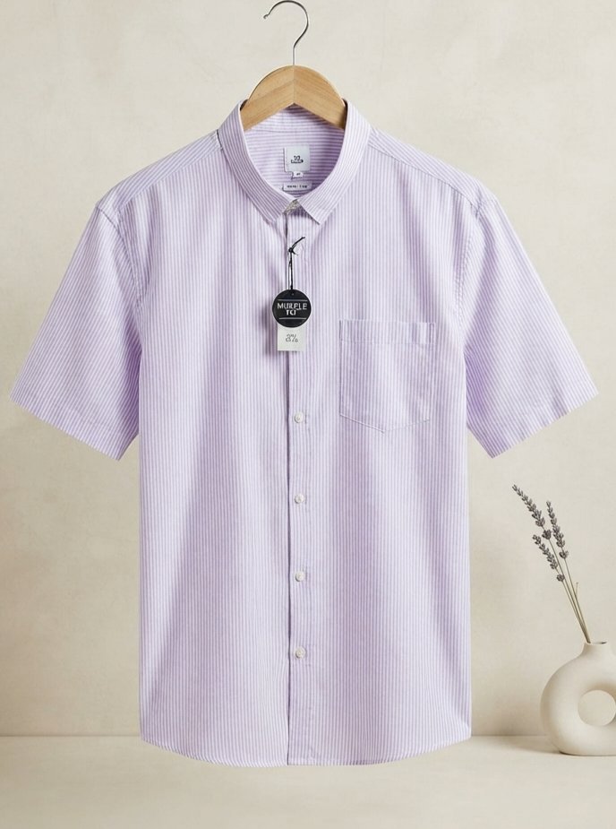 Chemise River Islande Rayée Violet/Blanc - Coupe Muscle Fit - Taille XXL - Chemise Neuve avec ses  Étiquettes.