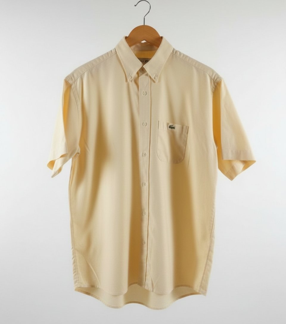 Chemise  Lacoste-Jaune Pâle - 100% Coton Piqué - Manches Courtes - Taille 41 (L) - Éxellent État 