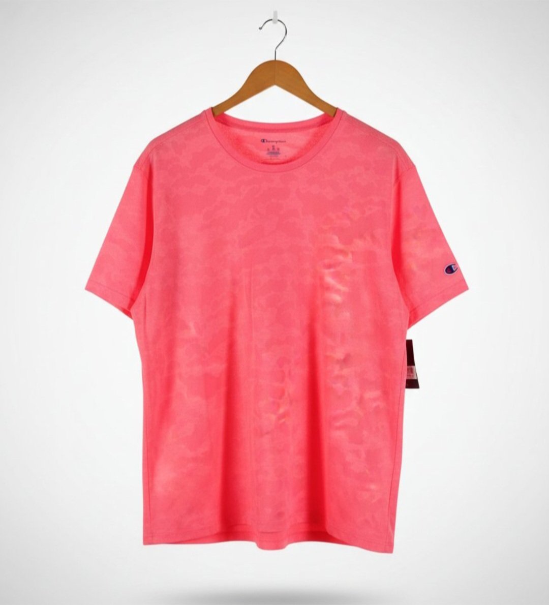 T-shirt Champion Performance XL - Corail Fluo - Motif Camoflage Ton sur Ton - Neuf avec Étiquettes 