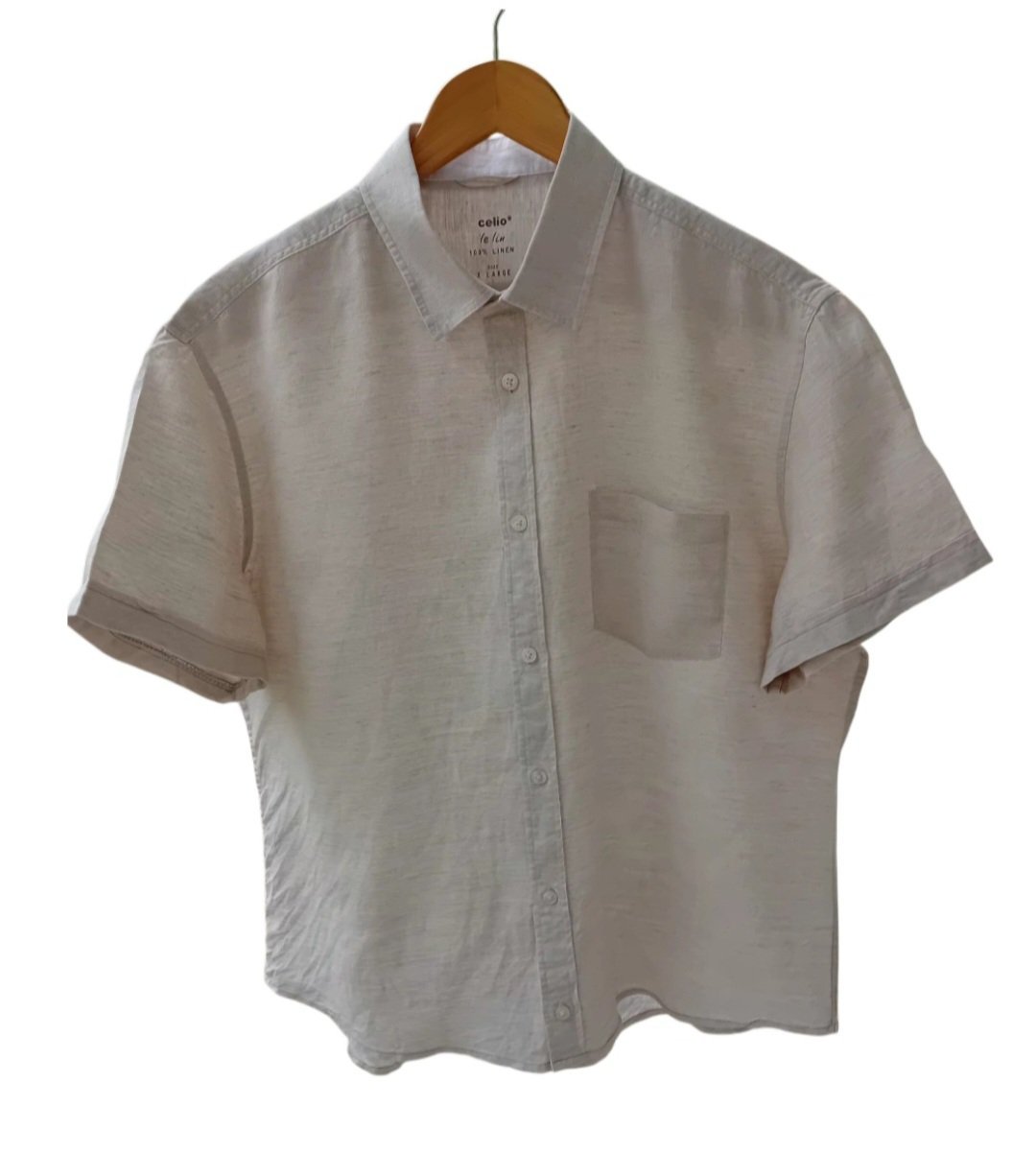 Chemise Celio Manches Courtes 100% Lin - Taille X Large - Beige Écru - Presque Neuve 