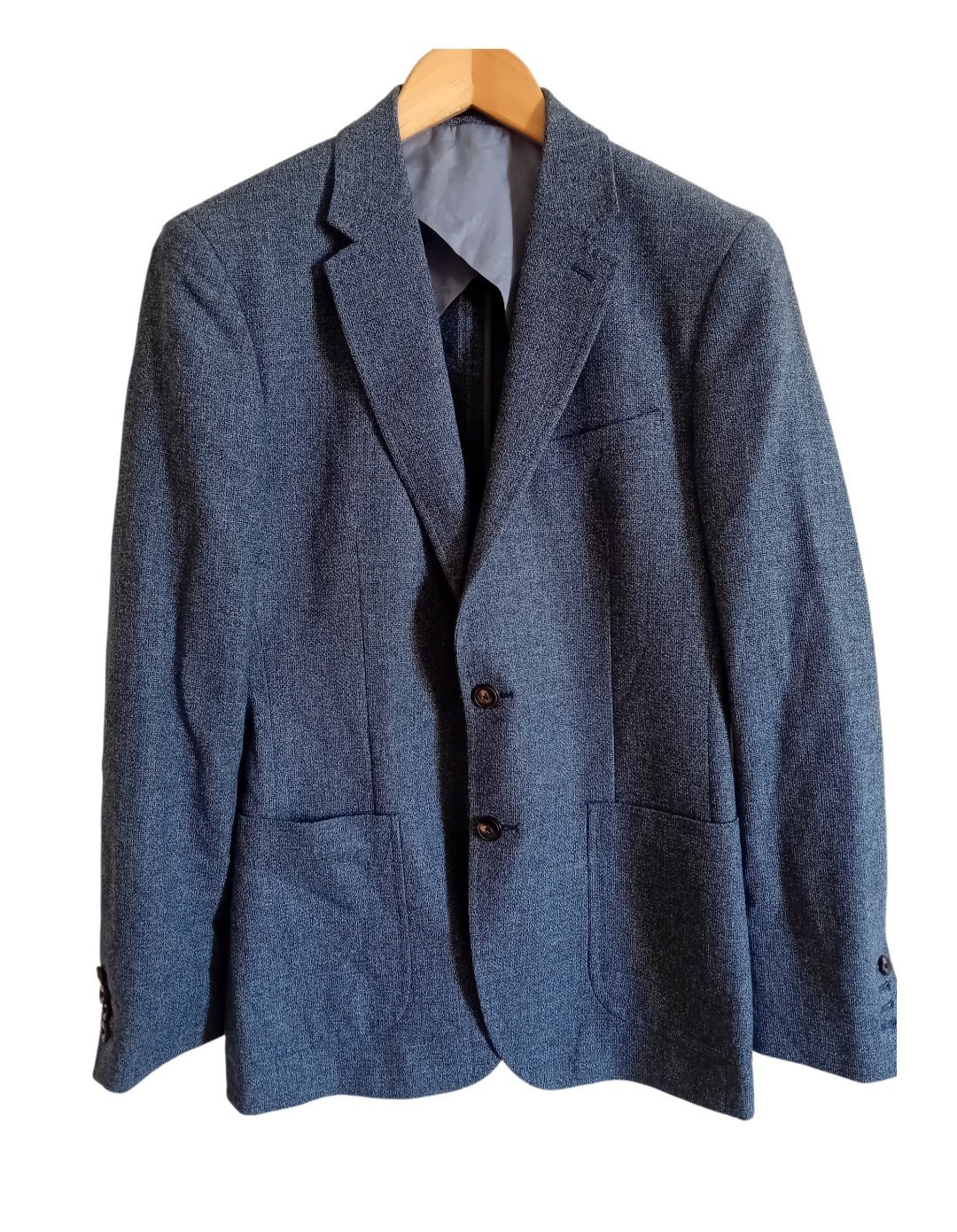 Veste Blazer REISS- 100% Pure Laine Léger - Bleu Chiné/Gris Ardoise Texturé-Taille 38 UK(M) Ajusté - Neuf Sans Étiquettes 
