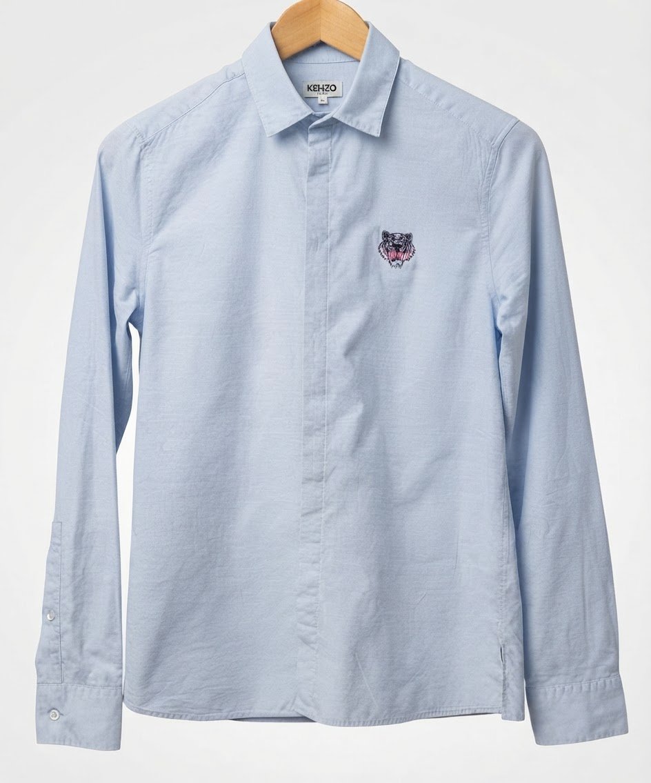 Chemise KENZO Bleu Clair - Broderie Tête De Tigre - Taille 36(XS) 100% Coton de Qualité 
