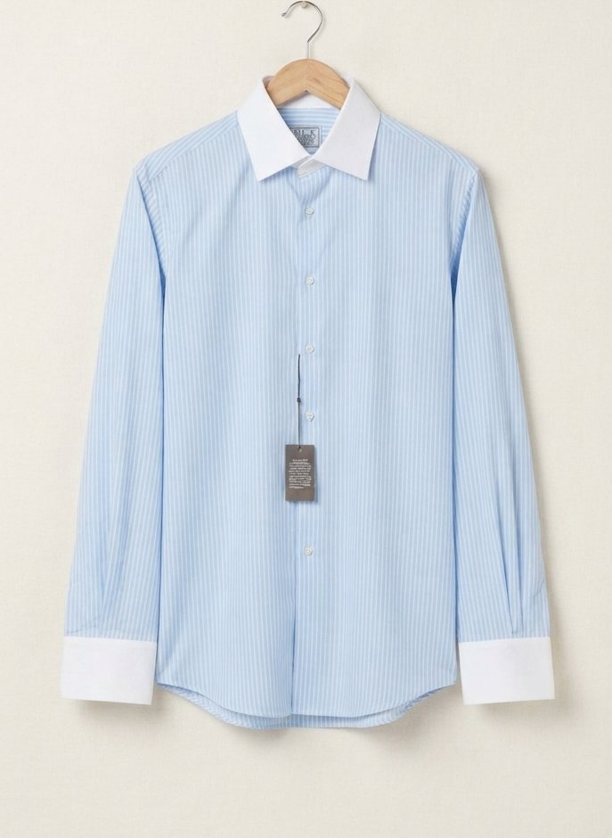 Chemise IKE BEHAR New York- Rayures Bleu Glacé-Col et Poignets Contrastés-Made In Italy- Taille 17 (XL)-Neuf avec Étiquettes 