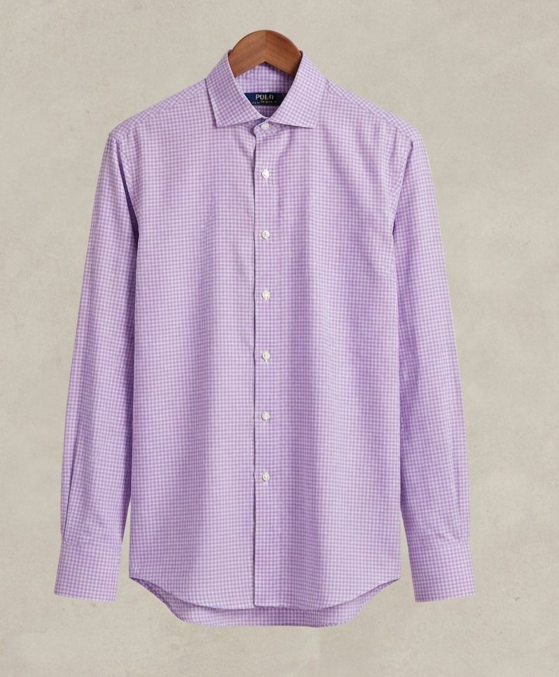 Chemise Polo Ralph Lauren  - Mélange Lin Et Coton - Mauve/Blanche - Carreaux Fins - Taille L/G  