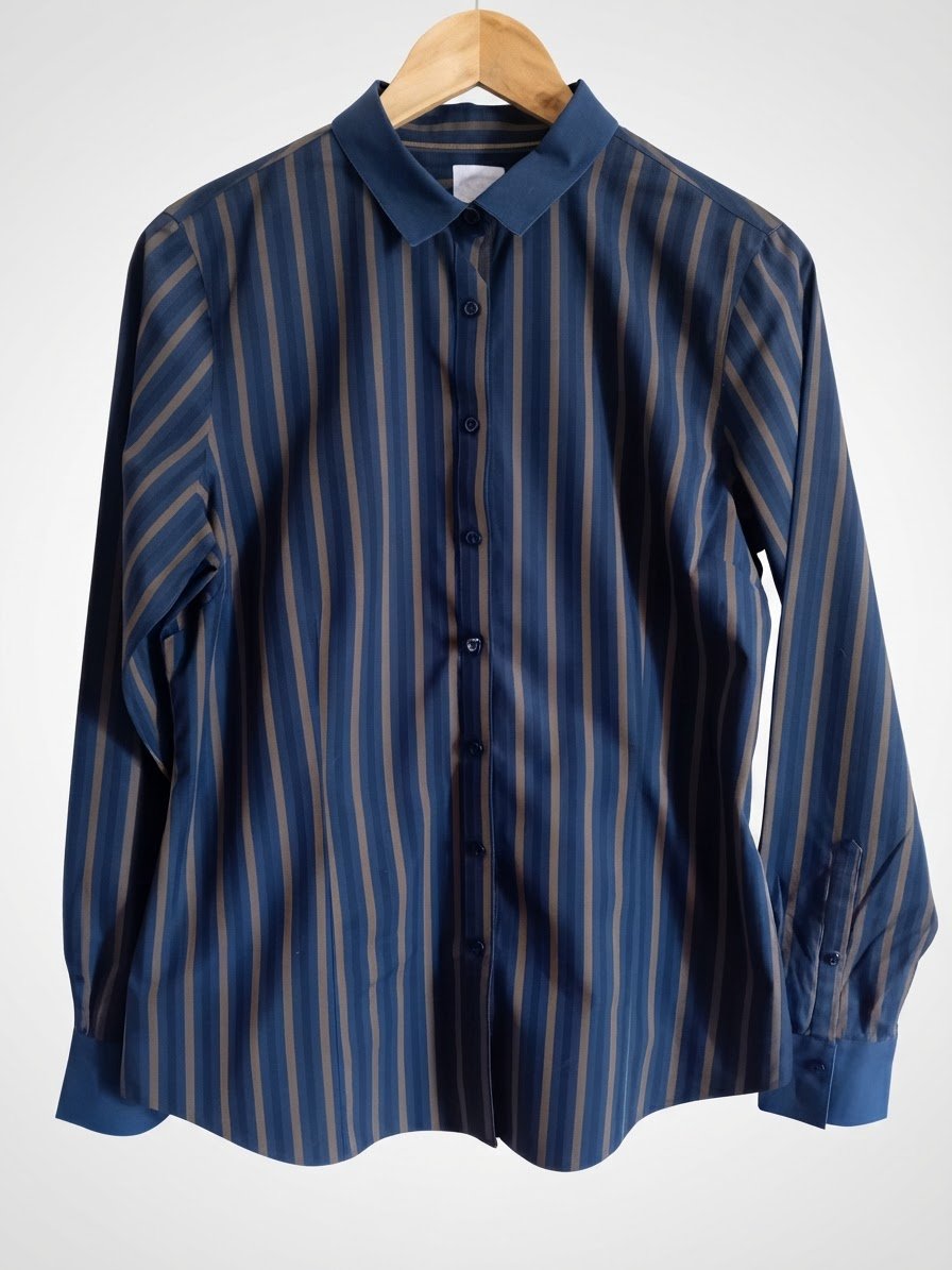 Chemise Brooks Brothers Femme - Rayurée Bleu Marine/Marron - Non-Iron - Tailored Fit - Taille 10 US (40/42 FR)