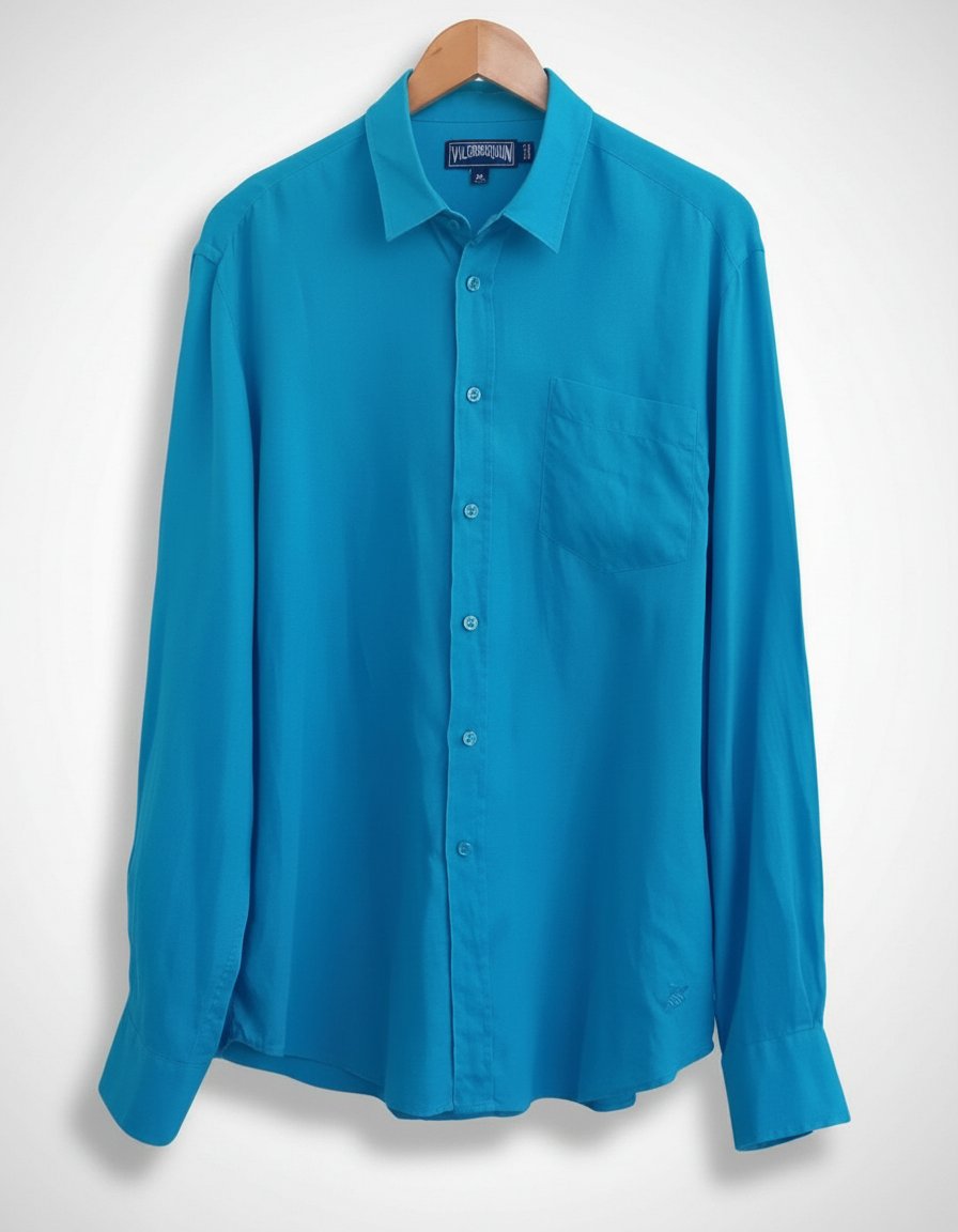 Chemise de Luxe Vilebrequin En 100% Lin - "Bleu Cobalt Turquoise"- Taille XL-Fabriqué en Romanie   Éxellent État 