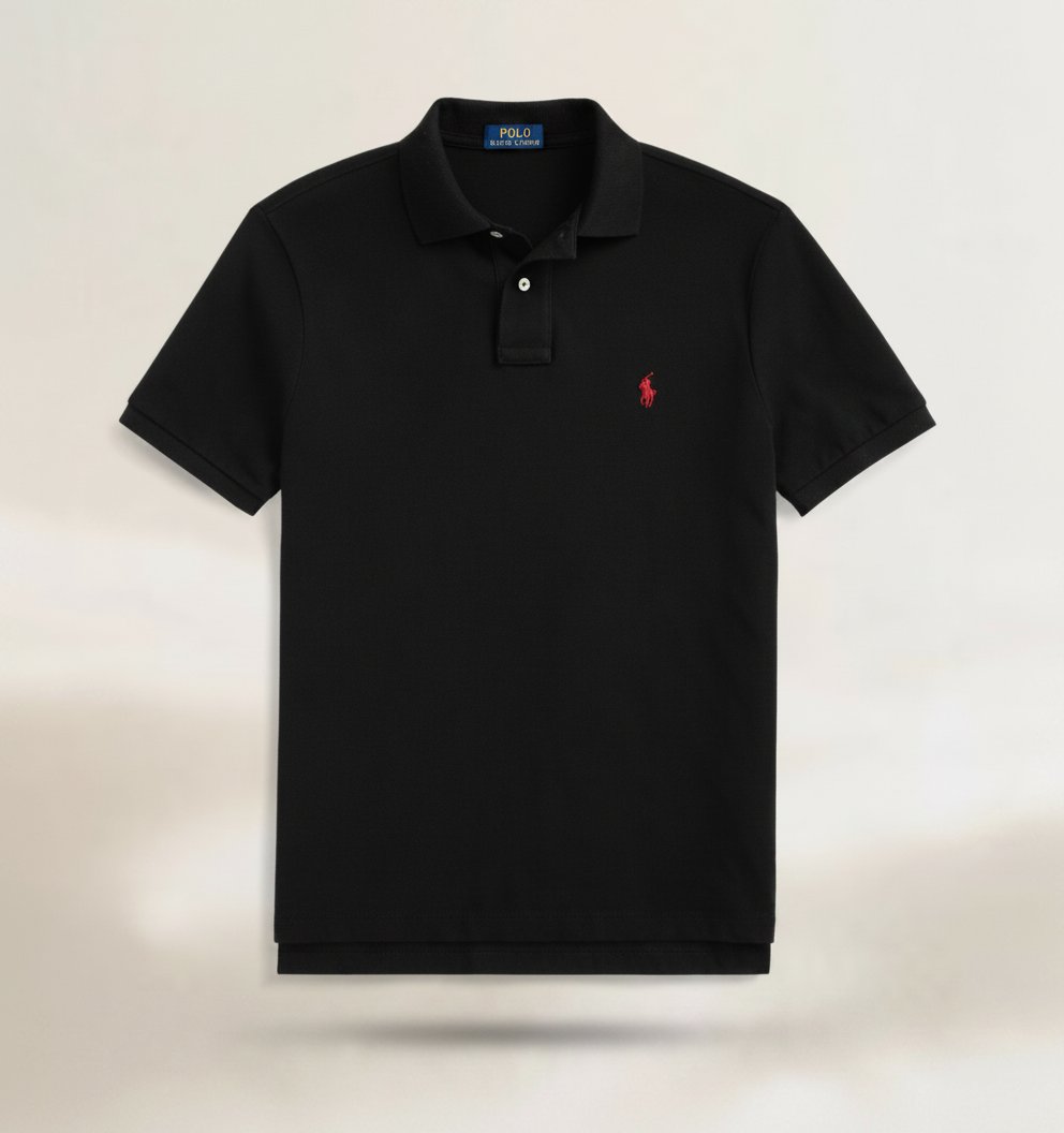 Polo Ralph Lauren Custom Slim Fit-Noir-Taille M- Coton "Mesh" (Tissu en Maille Piquée Aéré)