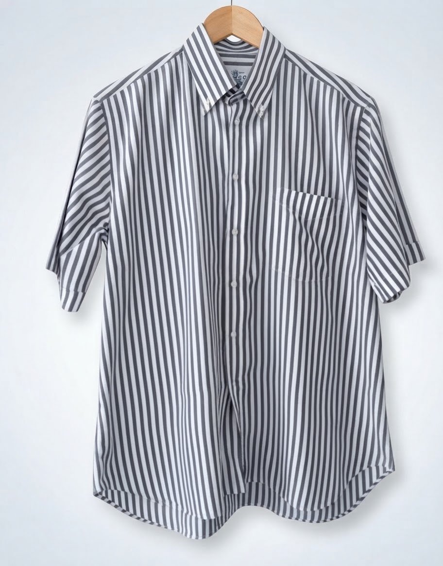 Chemise Manches Courtes  Boggi Milano - Rayée Grise Et Blanche - Taille 42(16 1/2) 100% Coton 