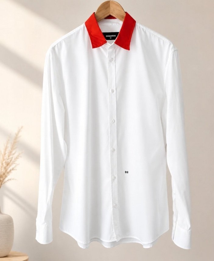Chemise Authentique DSQUARD2-Blanc Col Orange Contrastant - Taille 52 (XL) Coupe Ajustée Convient idéalement pour L- Fabriqué En Italy-Éxellent État 
