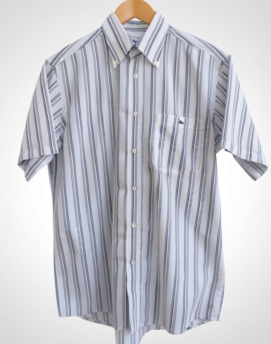Chemise Lacoste Manches Courtes Rayée - 100% Coton - Taille 41 