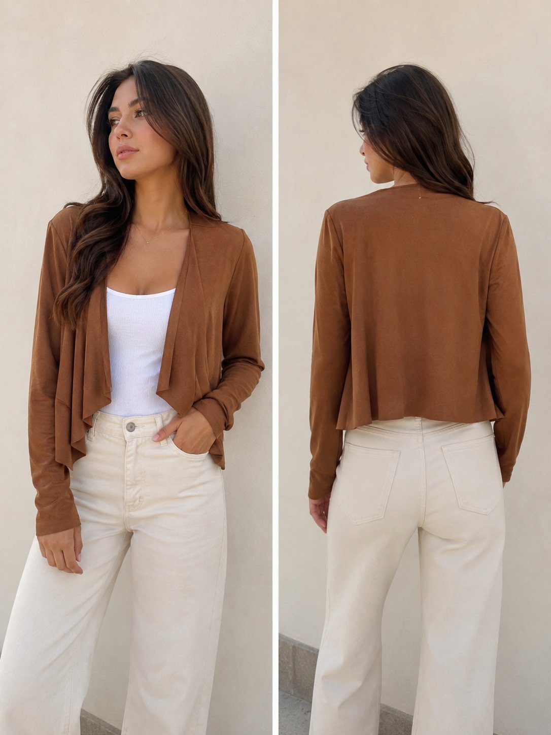 Gilet en suédine camel, toucher doux effet daim