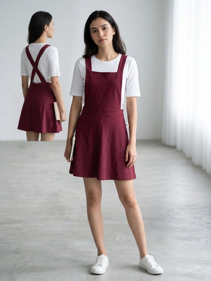 Robe salopette bordeaux en coton