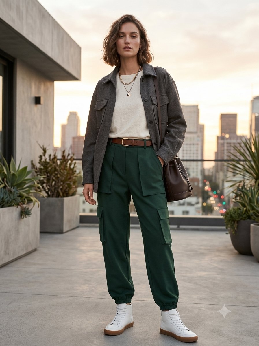 Pantalon cargo vert 